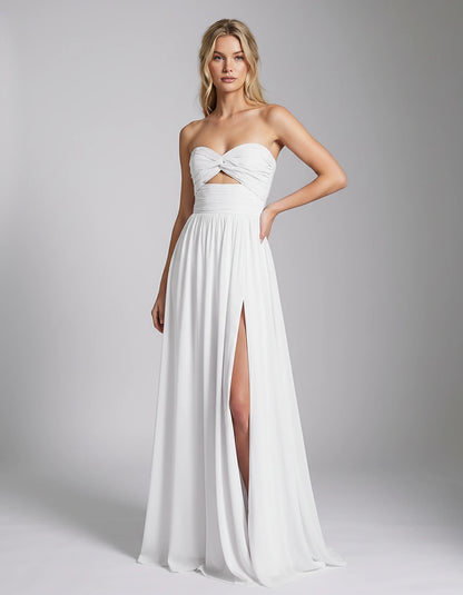 Chiffon Strapless Sweetheart A-Line Maxi Dress with High Slit for Party, Cocktail, Evening, Wedding Guest & Summer Events, fr