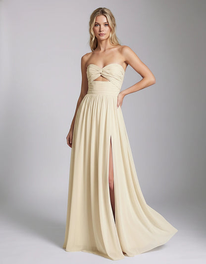 Chiffon Strapless Sweetheart A-Line Maxi Dress with High Slit for Party, Cocktail, Evening, Wedding Guest & Summer Events, fr