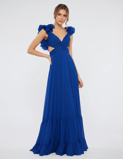 Chiffon Floral Ruffle Sleeve V-Neck A-Line Maxi Dress for Party, Cocktail, Evening, Wedding Guest & Summer Events, front view | SKU: SMD-583741926184507-ROYALBLUE-L,SMD-583741926184507-ROYALBLUE-M,SMD-583741926184507-ROYALBLUE-S,SMD-583741926184507-ROYALBLUE-XL,SMD-583741926184507-ROYALBLUE-XS