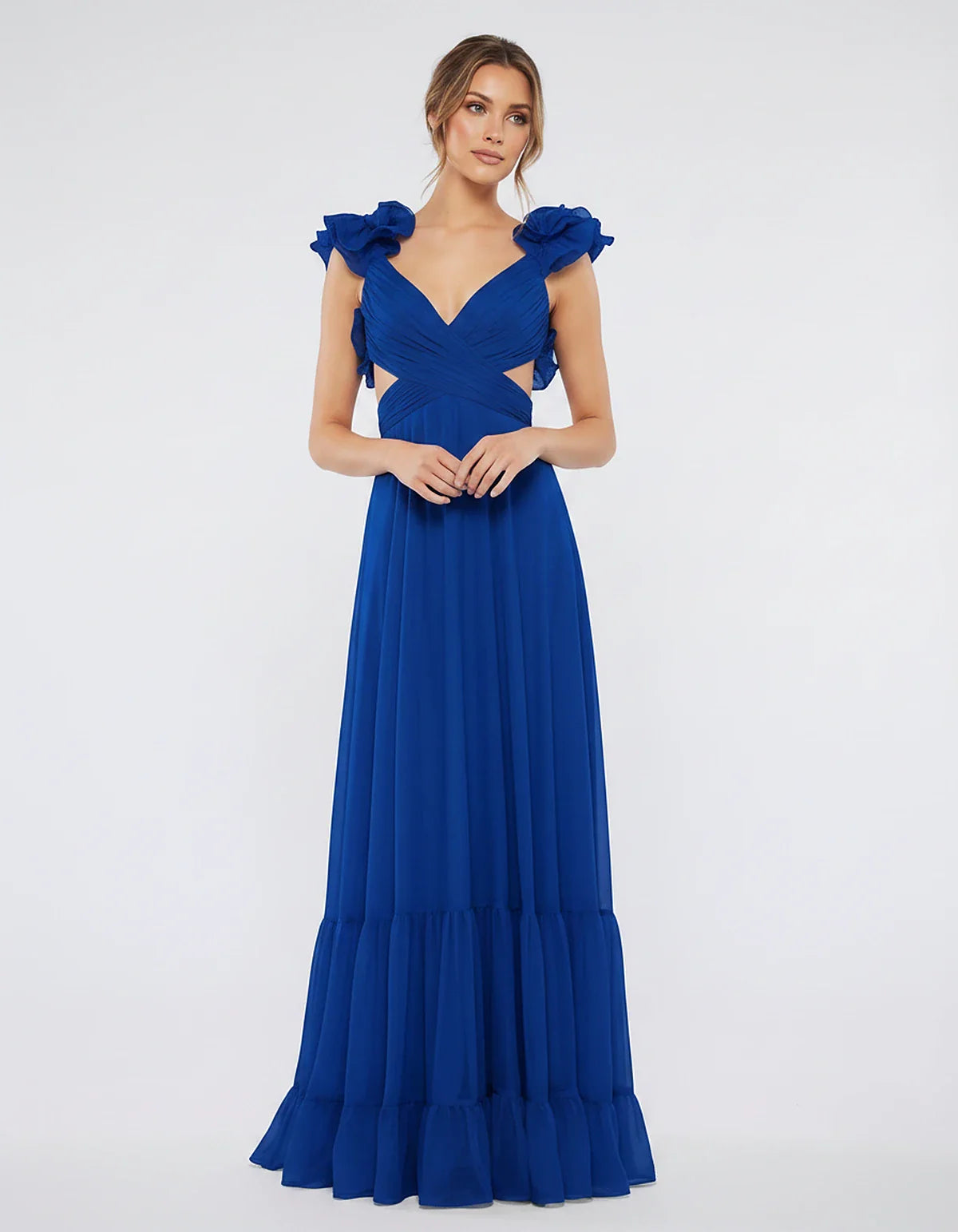 Chiffon Floral Ruffle Sleeve V-Neck A-Line Maxi Dress for Party, Cocktail, Evening, Wedding Guest & Summer Events, front view | SKU: SMD-583741926184507-ROYALBLUE-L,SMD-583741926184507-ROYALBLUE-M,SMD-583741926184507-ROYALBLUE-S,SMD-583741926184507-ROYALBLUE-XL,SMD-583741926184507-ROYALBLUE-XS