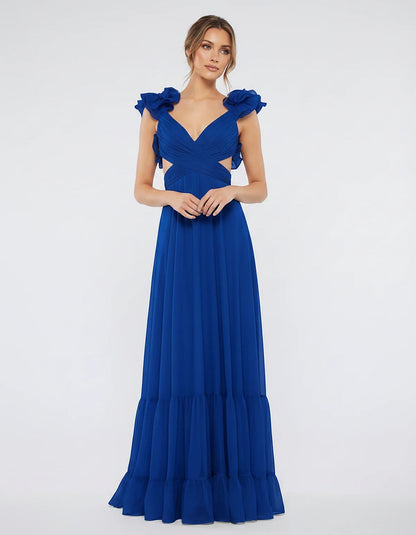 Chiffon Floral Ruffle Sleeve V-Neck A-Line Maxi Dress for Party, Cocktail, Evening, Wedding Guest & Summer Events, front view | SKU: SMD-583741926184507-ROYALBLUE-L,SMD-583741926184507-ROYALBLUE-M,SMD-583741926184507-ROYALBLUE-S,SMD-583741926184507-ROYALBLUE-XL,SMD-583741926184507-ROYALBLUE-XS