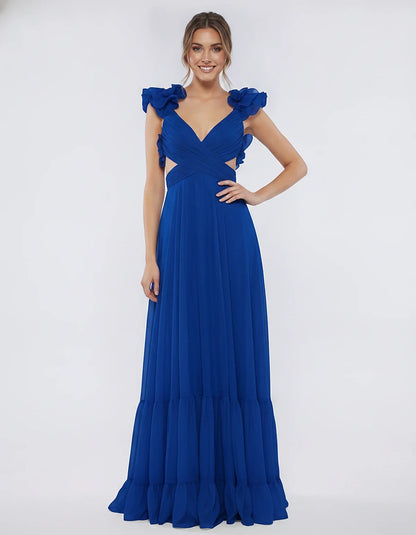 Chiffon Floral Ruffle Sleeve V-Neck A-Line Maxi Dress for Party, Cocktail, Evening, Wedding Guest & Summer Events, front view | SKU: SMD-583741926184507-ROYALBLUE-L,SMD-583741926184507-ROYALBLUE-M,SMD-583741926184507-ROYALBLUE-S,SMD-583741926184507-ROYALBLUE-XL,SMD-583741926184507-ROYALBLUE-XS