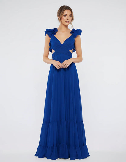 Chiffon Floral Ruffle Sleeve V-Neck A-Line Maxi Dress for Party, Cocktail, Evening, Wedding Guest & Summer Events, front view | SKU: SMD-583741926184507-ROYALBLUE-L,SMD-583741926184507-ROYALBLUE-M,SMD-583741926184507-ROYALBLUE-S,SMD-583741926184507-ROYALBLUE-XL,SMD-583741926184507-ROYALBLUE-XS