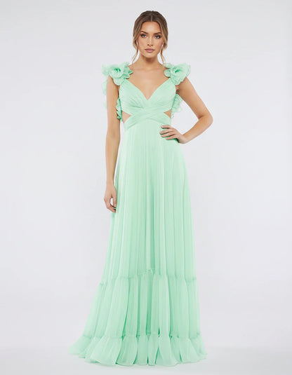 Chiffon Floral Ruffle Sleeve V-Neck A-Line Maxi Dress for Party, Cocktail, Evening, Wedding Guest & Summer Events, front view | SKU: SMD-583741926184507-MINT-L,SMD-583741926184507-MINT-M,SMD-583741926184507-MINT-S,SMD-583741926184507-MINT-XL,SMD-583741926184507-MINT-XS