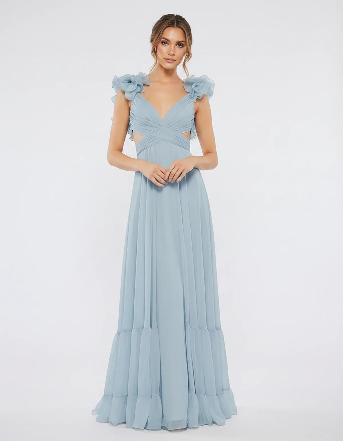 Chiffon Floral Ruffle Sleeve V-Neck A-Line Maxi Dress for Party, Cocktail, Evening, Wedding Guest & Summer Events, front view | SKU: SMD-583741926184507-LIGHTBLUE-L,SMD-583741926184507-LIGHTBLUE-M,SMD-583741926184507-LIGHTBLUE-S,SMD-583741926184507-LIGHTBLUE-XL,SMD-583741926184507-LIGHTBLUE-XS