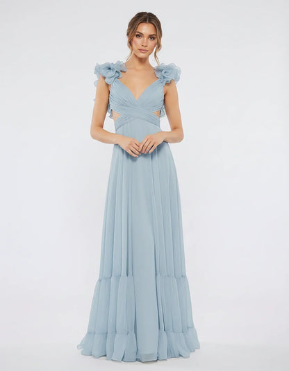 Chiffon Floral Ruffle Sleeve V-Neck A-Line Maxi Dress for Party, Cocktail, Evening, Wedding Guest & Summer Events, front view | SKU: SMD-583741926184507-LIGHTBLUE-L,SMD-583741926184507-LIGHTBLUE-M,SMD-583741926184507-LIGHTBLUE-S,SMD-583741926184507-LIGHTBLUE-XL,SMD-583741926184507-LIGHTBLUE-XS