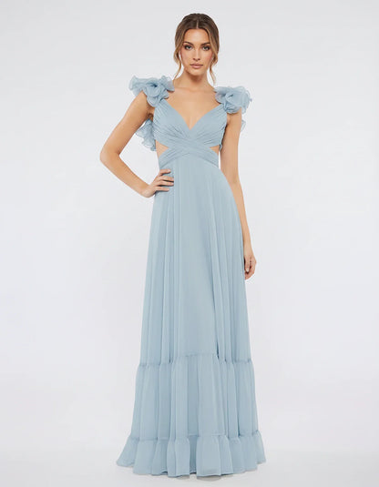 Chiffon Floral Ruffle Sleeve V-Neck A-Line Maxi Dress for Party, Cocktail, Evening, Wedding Guest & Summer Events, front view | SKU: SMD-583741926184507-LIGHTBLUE-L,SMD-583741926184507-LIGHTBLUE-M,SMD-583741926184507-LIGHTBLUE-S,SMD-583741926184507-LIGHTBLUE-XL,SMD-583741926184507-LIGHTBLUE-XS