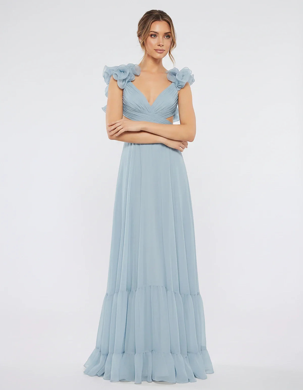 Chiffon Floral Ruffle Sleeve V-Neck A-Line Maxi Dress for Party, Cocktail, Evening, Wedding Guest & Summer Events, front view | SKU: SMD-583741926184507-LIGHTBLUE-L,SMD-583741926184507-LIGHTBLUE-M,SMD-583741926184507-LIGHTBLUE-S,SMD-583741926184507-LIGHTBLUE-XL,SMD-583741926184507-LIGHTBLUE-XS