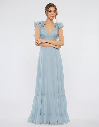 Chiffon Floral Ruffle Sleeve V-Neck A-Line Maxi Dress for Party, Cocktail, Evening, Wedding Guest & Summer Events, front view | SKU: SMD-583741926184507-LIGHTBLUE-L,SMD-583741926184507-LIGHTBLUE-M,SMD-583741926184507-LIGHTBLUE-S,SMD-583741926184507-LIGHTBLUE-XL,SMD-583741926184507-LIGHTBLUE-XS