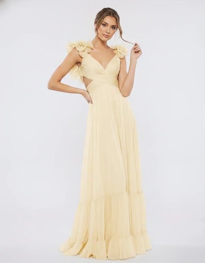 Chiffon Floral Ruffle Sleeve V-Neck A-Line Maxi Dress for Party, Cocktail, Evening, Wedding Guest & Summer Events, front view | SKU: SMD-583741926184507-CHAMPAGNE-L,SMD-583741926184507-CHAMPAGNE-M,SMD-583741926184507-CHAMPAGNE-S,SMD-583741926184507-CHAMPAGNE-XL,SMD-583741926184507-CHAMPAGNE-XS