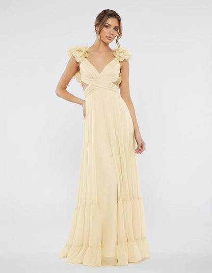 Chiffon Floral Ruffle Sleeve V-Neck A-Line Maxi Dress for Party, Cocktail, Evening, Wedding Guest & Summer Events, front view | SKU: SMD-583741926184507-CHAMPAGNE-L,SMD-583741926184507-CHAMPAGNE-M,SMD-583741926184507-CHAMPAGNE-S,SMD-583741926184507-CHAMPAGNE-XL,SMD-583741926184507-CHAMPAGNE-XS