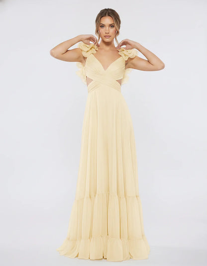 Chiffon Floral Ruffle Sleeve V-Neck A-Line Maxi Dress for Party, Cocktail, Evening, Wedding Guest & Summer Events, front view | SKU: SMD-583741926184507-CHAMPAGNE-L,SMD-583741926184507-CHAMPAGNE-M,SMD-583741926184507-CHAMPAGNE-S,SMD-583741926184507-CHAMPAGNE-XL,SMD-583741926184507-CHAMPAGNE-XS