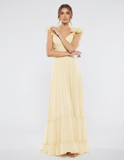 Chiffon Floral Ruffle Sleeve V-Neck A-Line Maxi Dress for Party, Cocktail, Evening, Wedding Guest & Summer Events, front view | SKU: SMD-583741926184507-CHAMPAGNE-L,SMD-583741926184507-CHAMPAGNE-M,SMD-583741926184507-CHAMPAGNE-S,SMD-583741926184507-CHAMPAGNE-XL,SMD-583741926184507-CHAMPAGNE-XS