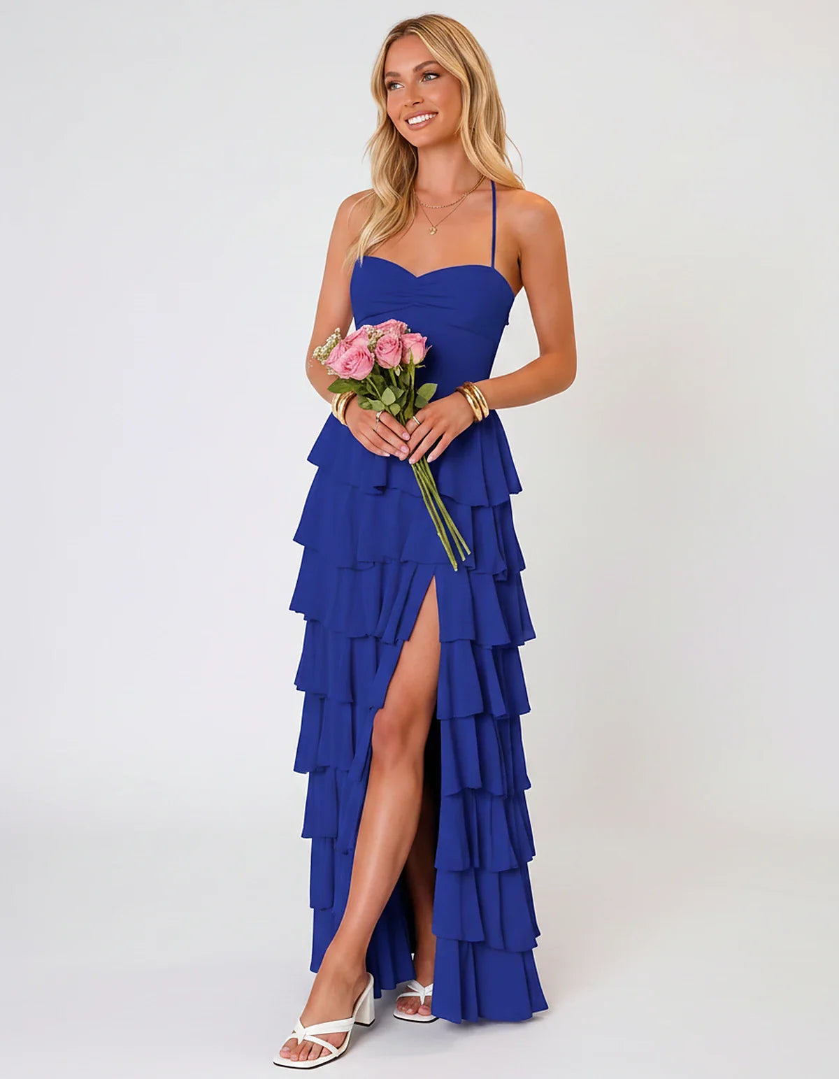 Chiffon Sleeveless Sweetheart A-Line Maxi Dress with Tiered Ruffles for Party, Cocktail, Evening, Wedding Guest & Summer Even | SKU: SMD-583920174618452-BLUE-L,SMD-583920174618452-BLUE-M,SMD-583920174618452-BLUE-S,SMD-583920174618452-BLUE-XL,SMD-583920174618452-BLUE-XS