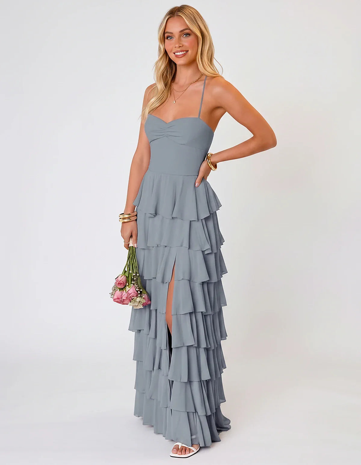 Chiffon Sleeveless Sweetheart A-Line Maxi Dress with Tiered Ruffles for Party, Cocktail, Evening, Wedding Guest & Summer Even | SKU: SMD-583920174618452-NAVY-L,SMD-583920174618452-NAVY-M,SMD-583920174618452-NAVY-S,SMD-583920174618452-NAVY-XL,SMD-583920174618452-NAVY-XS