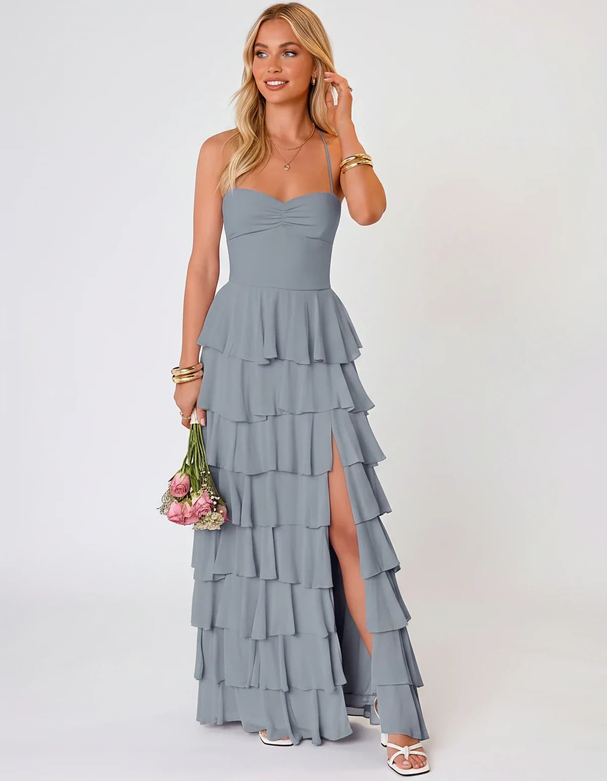 Chiffon Sleeveless Sweetheart A-Line Maxi Dress with Tiered Ruffles for Party, Cocktail, Evening, Wedding Guest & Summer Even | SKU: SMD-583920174618452-NAVY-L,SMD-583920174618452-NAVY-M,SMD-583920174618452-NAVY-S,SMD-583920174618452-NAVY-XL,SMD-583920174618452-NAVY-XS