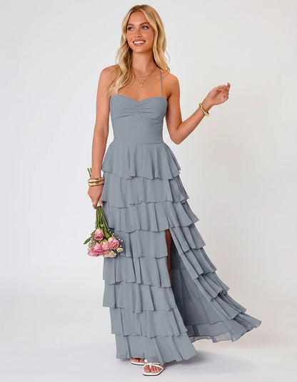 Chiffon Sleeveless Sweetheart A-Line Maxi Dress with Tiered Ruffles for Party, Cocktail, Evening, Wedding Guest & Summer Even | SKU: SMD-583920174618452-NAVY-L,SMD-583920174618452-NAVY-M,SMD-583920174618452-NAVY-S,SMD-583920174618452-NAVY-XL,SMD-583920174618452-NAVY-XS