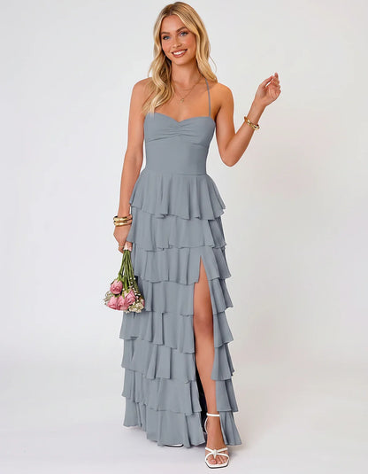 Chiffon Sleeveless Sweetheart A-Line Maxi Dress with Tiered Ruffles for Party, Cocktail, Evening, Wedding Guest & Summer Even | SKU: SMD-583920174618452-DUSTYBLUE-L,SMD-583920174618452-DUSTYBLUE-M,SMD-583920174618452-DUSTYBLUE-S,SMD-583920174618452-DUSTYBLUE-XL,SMD-583920174618452-DUSTYBLUE-XS