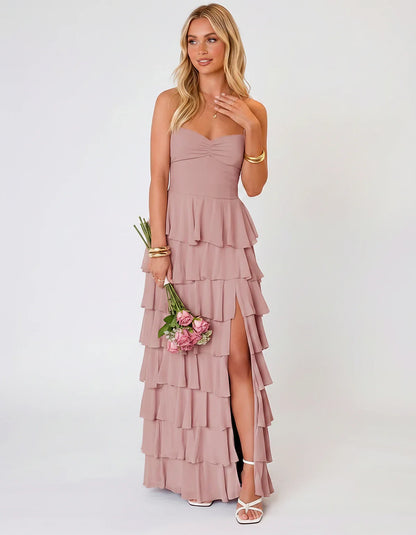 Chiffon Sleeveless Sweetheart A-Line Maxi Dress with Tiered Ruffles for Party, Cocktail, Evening, Wedding Guest & Summer Even | SKU: SMD-583920174618452-DUSTYROSE-L,SMD-583920174618452-DUSTYROSE-M,SMD-583920174618452-DUSTYROSE-S,SMD-583920174618452-DUSTYROSE-XL,SMD-583920174618452-DUSTYROSE-XS