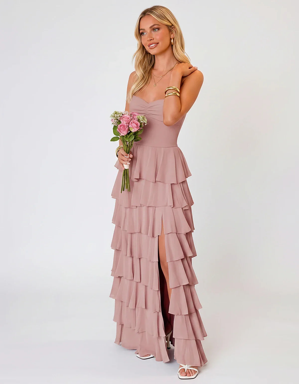 Chiffon Sleeveless Sweetheart A-Line Maxi Dress with Tiered Ruffles for Party, Cocktail, Evening, Wedding Guest & Summer Even | SKU: SMD-583920174618452-DUSTYROSE-L,SMD-583920174618452-DUSTYROSE-M,SMD-583920174618452-DUSTYROSE-S,SMD-583920174618452-DUSTYROSE-XL,SMD-583920174618452-DUSTYROSE-XS