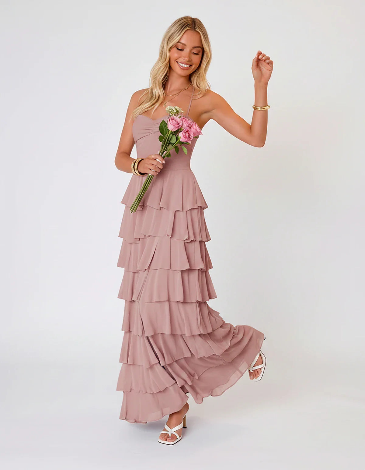 Chiffon Sleeveless Sweetheart A-Line Maxi Dress with Tiered Ruffles for Party, Cocktail, Evening, Wedding Guest & Summer Even | SKU: SMD-583920174618452-DUSTYROSE-L,SMD-583920174618452-DUSTYROSE-M,SMD-583920174618452-DUSTYROSE-S,SMD-583920174618452-DUSTYROSE-XL,SMD-583920174618452-DUSTYROSE-XS