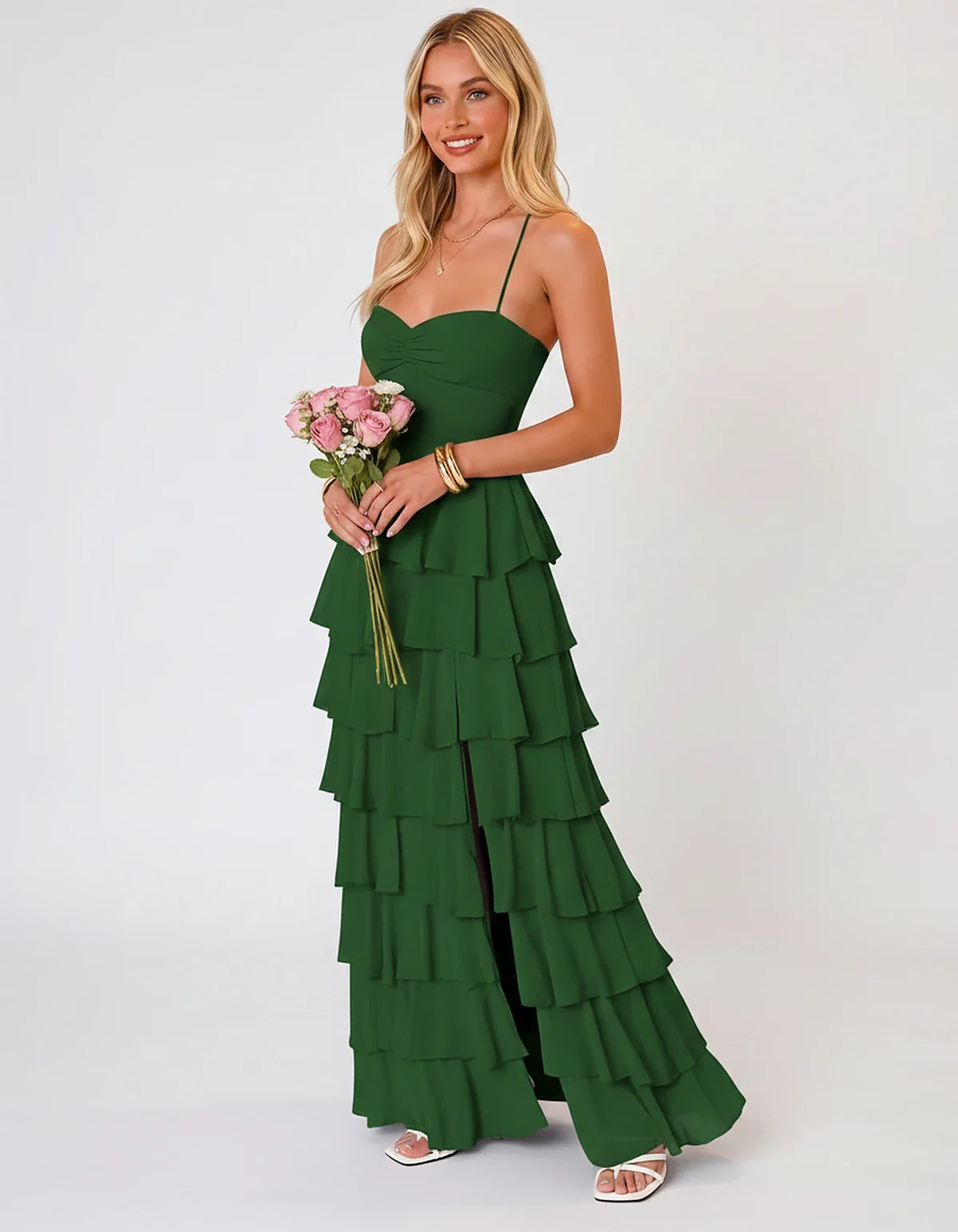 Chiffon Sleeveless Sweetheart A-Line Maxi Dress with Tiered Ruffles for Party, Cocktail, Evening, Wedding Guest & Summer Even | SKU: SMD-583920174618452-GREEN-L,SMD-583920174618452-GREEN-M,SMD-583920174618452-GREEN-S,SMD-583920174618452-GREEN-XL,SMD-583920174618452-GREEN-XS