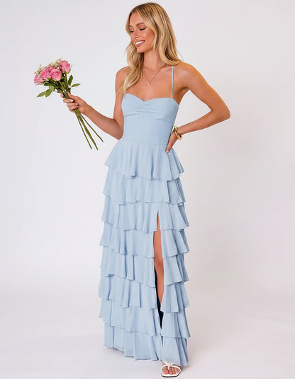Chiffon Sleeveless Sweetheart A-Line Maxi Dress with Tiered Ruffles for Party, Cocktail, Evening, Wedding Guest & Summer Even | SKU: SMD-583920174618452-LIGHTBLUE-L,SMD-583920174618452-LIGHTBLUE-M,SMD-583920174618452-LIGHTBLUE-S,SMD-583920174618452-LIGHTBLUE-XL,SMD-583920174618452-LIGHTBLUE-XS
