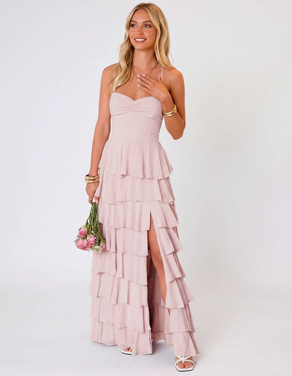 Chiffon Sleeveless Sweetheart A-Line Maxi Dress with Tiered Ruffles for Party, Cocktail, Evening, Wedding Guest & Summer Even | SKU: SMD-583920174618452-BLUSH-L,SMD-583920174618452-BLUSH-M,SMD-583920174618452-BLUSH-S,SMD-583920174618452-BLUSH-XL,SMD-583920174618452-BLUSH-XS