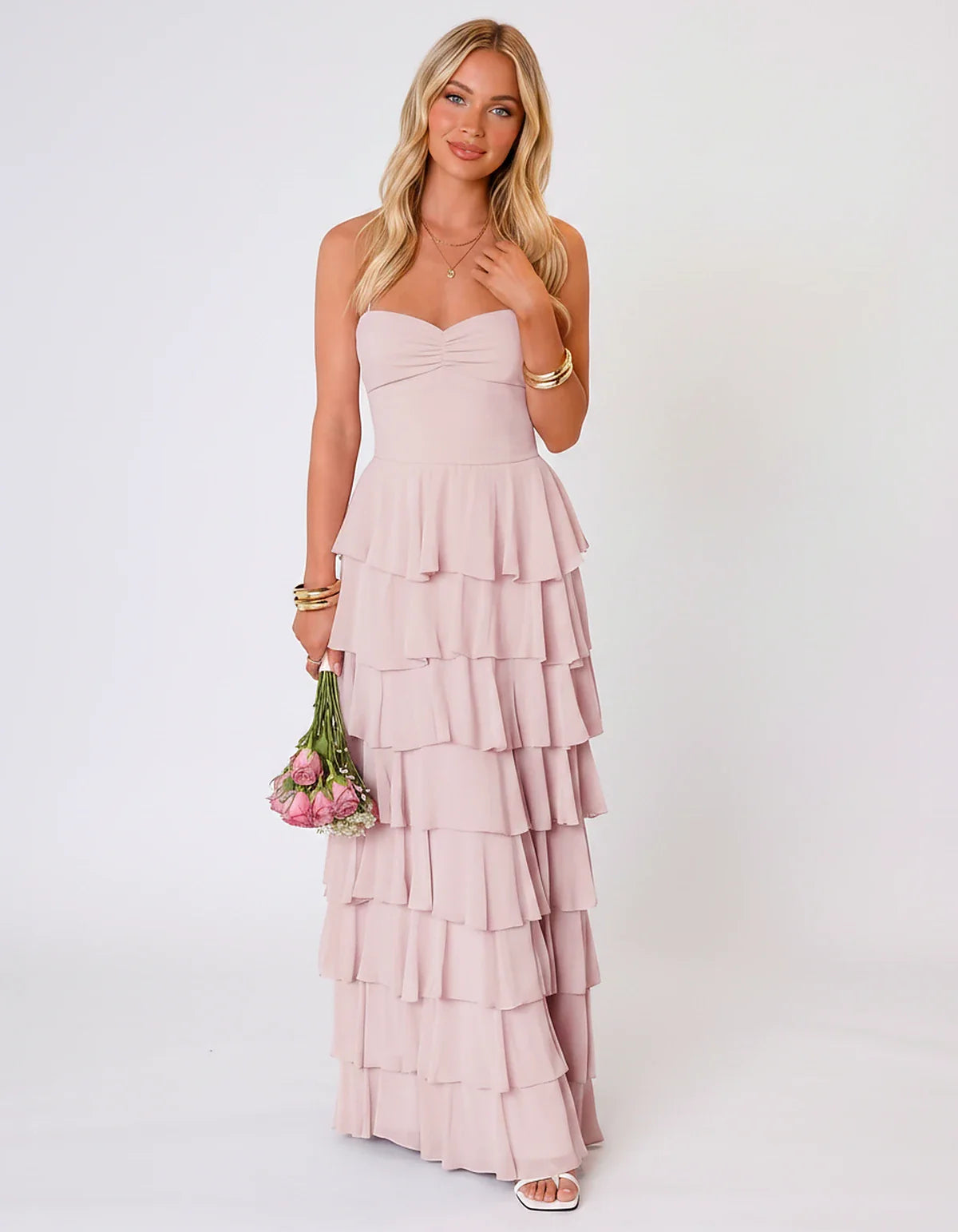 Chiffon Sleeveless Sweetheart A-Line Maxi Dress with Tiered Ruffles for Party, Cocktail, Evening, Wedding Guest & Summer Even | SKU: SMD-583920174618452-BLUSH-L,SMD-583920174618452-BLUSH-M,SMD-583920174618452-BLUSH-S,SMD-583920174618452-BLUSH-XL,SMD-583920174618452-BLUSH-XS