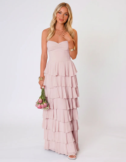 Chiffon Sleeveless Sweetheart A-Line Maxi Dress with Tiered Ruffles for Party, Cocktail, Evening, Wedding Guest & Summer Even | SKU: SMD-583920174618452-BLUSH-L,SMD-583920174618452-BLUSH-M,SMD-583920174618452-BLUSH-S,SMD-583920174618452-BLUSH-XL,SMD-583920174618452-BLUSH-XS
