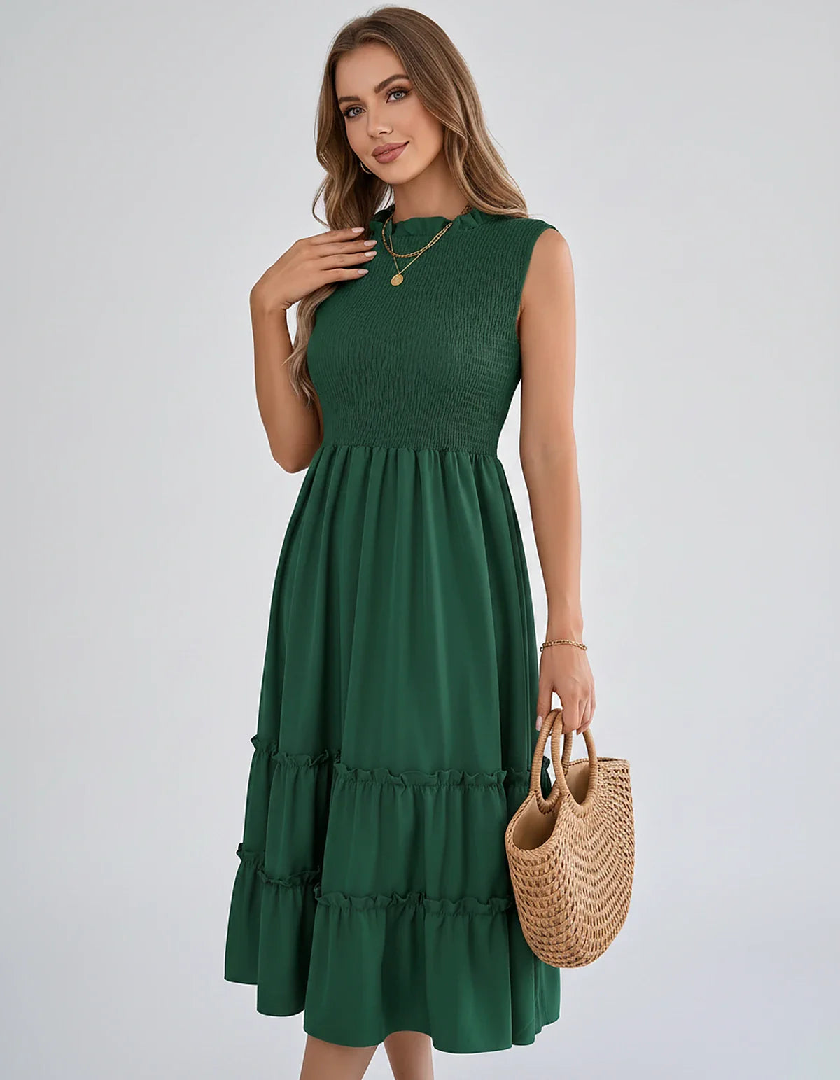 Polyester Blend Sleeveless O-Neck A-Line Midi Dress for Party, Cocktail, Evening, Wedding Guest, Vacation & Summer Events, fr | SKU: SD-583947261840715-GREEN-L,SD-583947261840715-GREEN-M,SD-583947261840715-GREEN-S,SD-583947261840715-GREEN-XL,SD-583947261840715-GREEN-XS