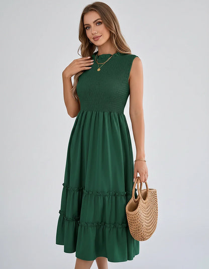Polyester Blend Sleeveless O-Neck A-Line Midi Dress for Party, Cocktail, Evening, Wedding Guest, Vacation & Summer Events, fr | SKU: SD-583947261840715-GREEN-L,SD-583947261840715-GREEN-M,SD-583947261840715-GREEN-S,SD-583947261840715-GREEN-XL,SD-583947261840715-GREEN-XS