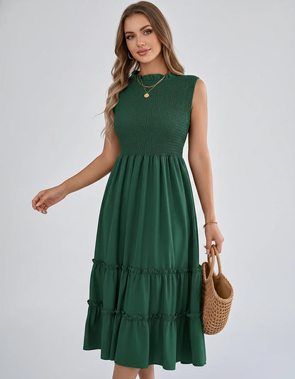 Polyester Blend Sleeveless O-Neck A-Line Midi Dress for Party, Cocktail, Evening, Wedding Guest, Vacation & Summer Events, fr | SKU: SD-583947261840715-GREEN-L,SD-583947261840715-GREEN-M,SD-583947261840715-GREEN-S,SD-583947261840715-GREEN-XL,SD-583947261840715-GREEN-XS