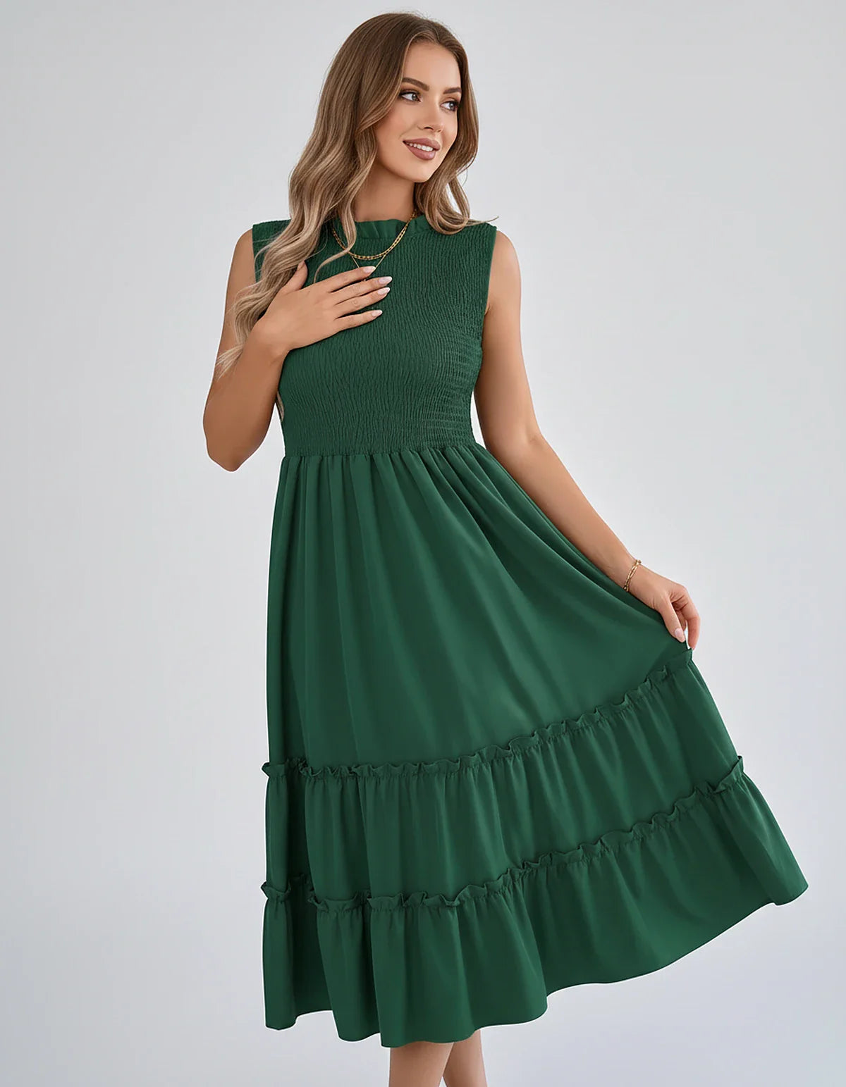 Polyester Blend Sleeveless O-Neck A-Line Midi Dress for Party, Cocktail, Evening, Wedding Guest, Vacation & Summer Events, fr | SKU: SD-583947261840715-GREEN-L,SD-583947261840715-GREEN-M,SD-583947261840715-GREEN-S,SD-583947261840715-GREEN-XL,SD-583947261840715-GREEN-XS