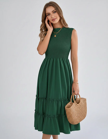 Polyester Blend Sleeveless O-Neck A-Line Midi Dress for Party, Cocktail, Evening, Wedding Guest, Vacation & Summer Events, fr | SKU: SD-583947261840715-GREEN-L,SD-583947261840715-GREEN-M,SD-583947261840715-GREEN-S,SD-583947261840715-GREEN-XL,SD-583947261840715-GREEN-XS
