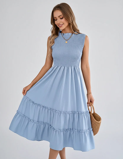 Polyester Blend Sleeveless O-Neck A-Line Midi Dress for Party, Cocktail, Evening, Wedding Guest, Vacation & Summer Events, fr | SKU: SD-583947261840715-BLUE-L,SD-583947261840715-BLUE-M,SD-583947261840715-BLUE-S,SD-583947261840715-BLUE-XL,SD-583947261840715-BLUE-XS