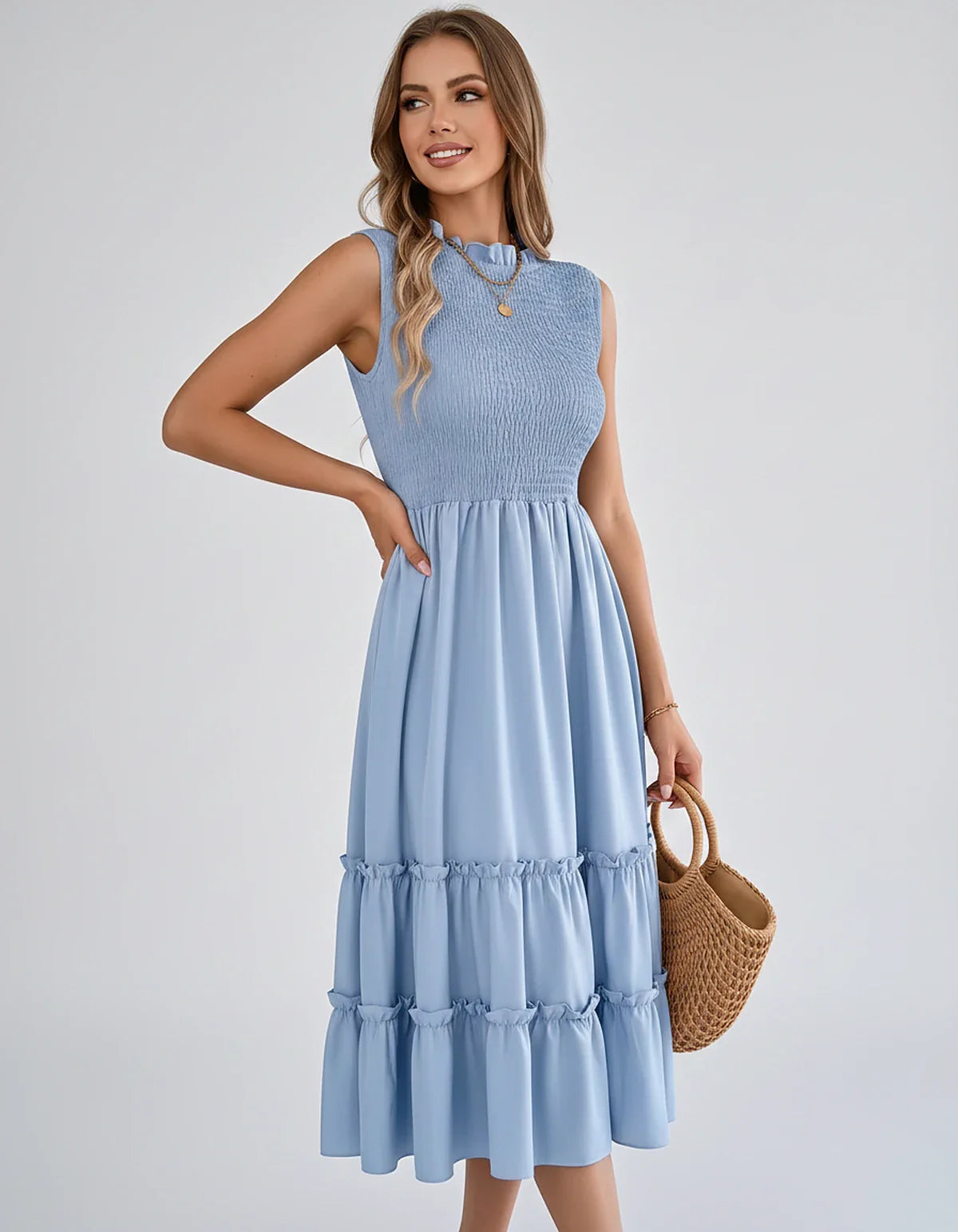 Polyester Blend Sleeveless O-Neck A-Line Midi Dress for Party, Cocktail, Evening, Wedding Guest, Vacation & Summer Events, fr | SKU: SD-583947261840715-BLUE-L,SD-583947261840715-BLUE-M,SD-583947261840715-BLUE-S,SD-583947261840715-BLUE-XL,SD-583947261840715-BLUE-XS