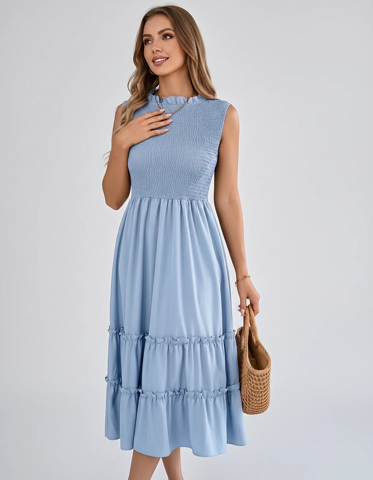 Polyester Blend Sleeveless O-Neck A-Line Midi Dress for Party, Cocktail, Evening, Wedding Guest, Vacation & Summer Events, fr | SKU: SD-583947261840715-BLUE-L,SD-583947261840715-BLUE-M,SD-583947261840715-BLUE-S,SD-583947261840715-BLUE-XL,SD-583947261840715-BLUE-XS