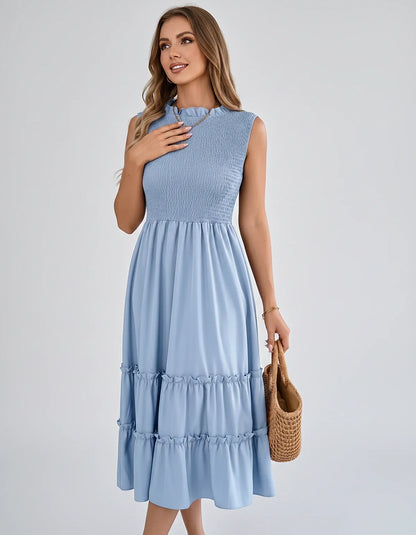 Polyester Blend Sleeveless O-Neck A-Line Midi Dress for Party, Cocktail, Evening, Wedding Guest, Vacation & Summer Events, fr | SKU: SD-583947261840715-BLUE-L,SD-583947261840715-BLUE-M,SD-583947261840715-BLUE-S,SD-583947261840715-BLUE-XL,SD-583947261840715-BLUE-XS