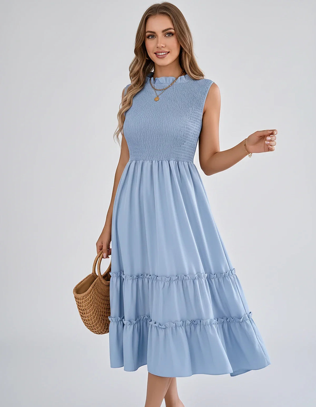 Polyester Blend Sleeveless O-Neck A-Line Midi Dress for Party, Cocktail, Evening, Wedding Guest, Vacation & Summer Events, fr | SKU: SD-583947261840715-BLUE-L,SD-583947261840715-BLUE-M,SD-583947261840715-BLUE-S,SD-583947261840715-BLUE-XL,SD-583947261840715-BLUE-XS