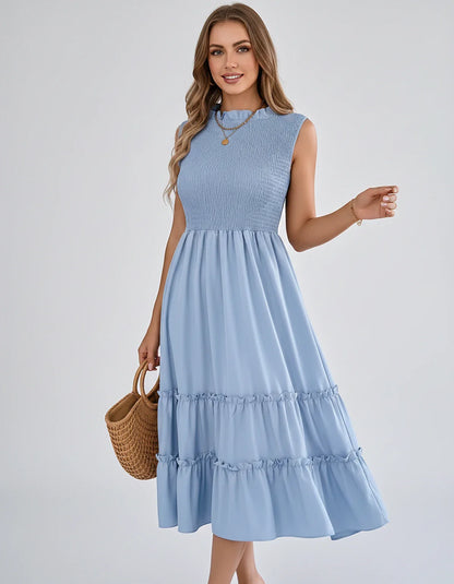 Polyester Blend Sleeveless O-Neck A-Line Midi Dress for Party, Cocktail, Evening, Wedding Guest, Vacation & Summer Events, fr | SKU: SD-583947261840715-BLUE-L,SD-583947261840715-BLUE-M,SD-583947261840715-BLUE-S,SD-583947261840715-BLUE-XL,SD-583947261840715-BLUE-XS