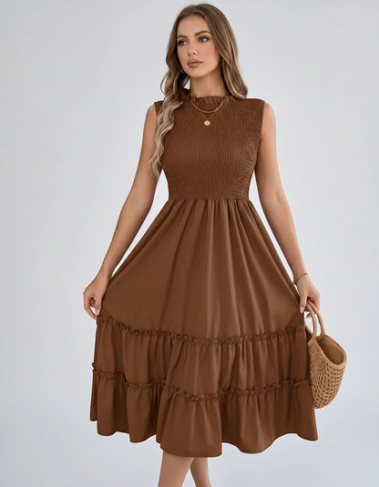 Polyester Blend Sleeveless O-Neck A-Line Midi Dress for Party, Cocktail, Evening, Wedding Guest, Vacation & Summer Events in 