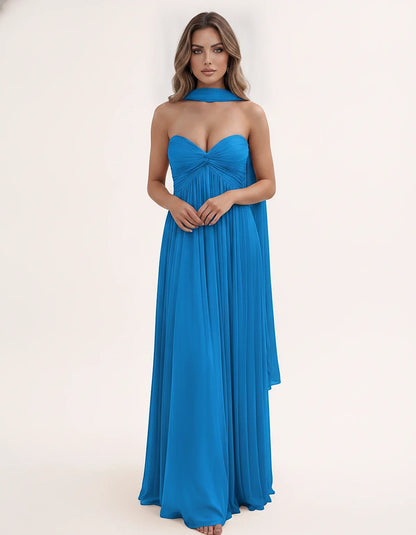Chiffon Strapless Sweetheart Choker Draped Straight Maxi Dress for Party, Cocktail, Evening, Wedding Guest, Formal Events & S | SKU: CHD-739184620583917-BLUE-L,CHD-739184620583917-BLUE-M,CHD-739184620583917-BLUE-S,CHD-739184620583917-BLUE-XL,CHD-739184620583917-BLUE-XS