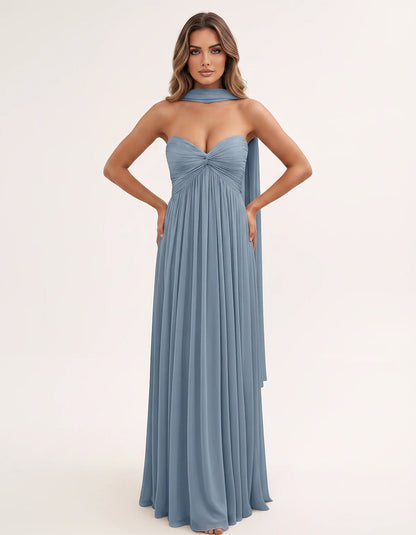 Chiffon Strapless Sweetheart Choker Draped Straight Maxi Dress for Party, Cocktail, Evening, Wedding Guest, Formal Events & S | SKU: CHD-739184620583917-DUSTYBLUE-L,CHD-739184620583917-DUSTYBLUE-M,CHD-739184620583917-DUSTYBLUE-S,CHD-739184620583917-DUSTYBLUE-XL,CHD-739184620583917-DUSTYBLUE-XS
