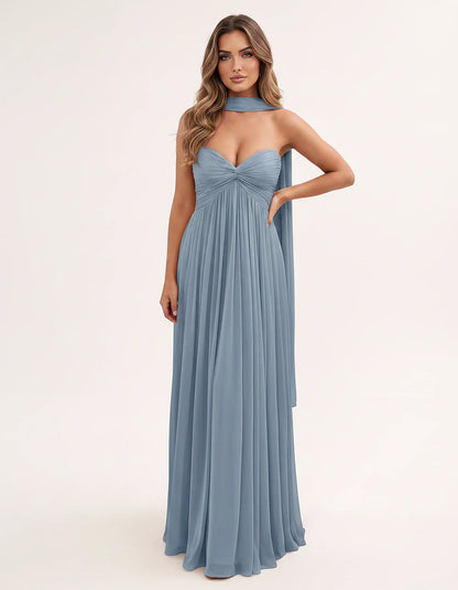 Chiffon Strapless Sweetheart Choker Draped Straight Maxi Dress for Party, Cocktail, Evening, Wedding Guest, Formal Events & S | SKU: CHD-739184620583917-DUSTYBLUE-L,CHD-739184620583917-DUSTYBLUE-M,CHD-739184620583917-DUSTYBLUE-S,CHD-739184620583917-DUSTYBLUE-XL,CHD-739184620583917-DUSTYBLUE-XS