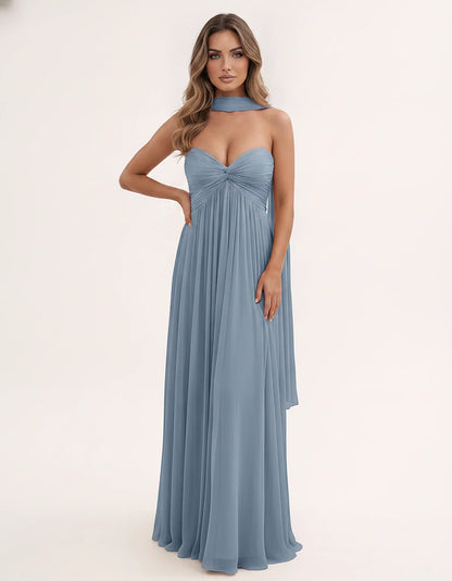 Chiffon Strapless Sweetheart Choker Draped Straight Maxi Dress for Party, Cocktail, Evening, Wedding Guest, Formal Events & S | SKU: CHD-739184620583917-DUSTYBLUE-L,CHD-739184620583917-DUSTYBLUE-M,CHD-739184620583917-DUSTYBLUE-S,CHD-739184620583917-DUSTYBLUE-XL,CHD-739184620583917-DUSTYBLUE-XS