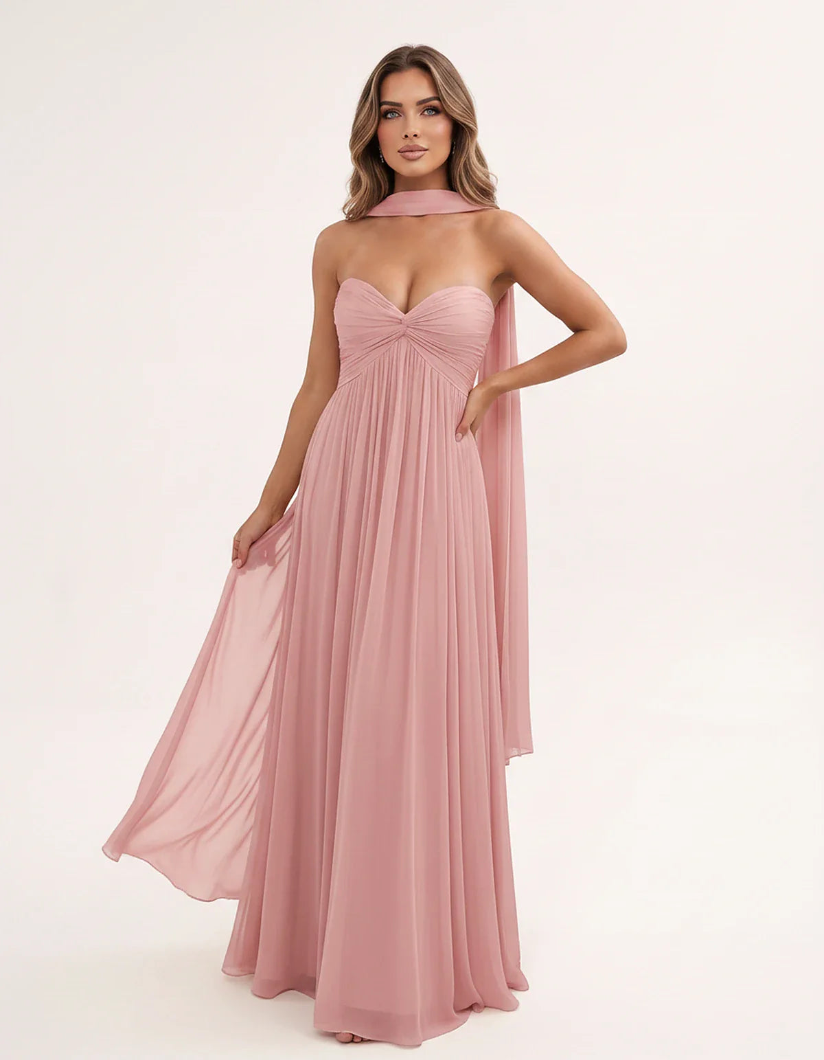 Chiffon Strapless Sweetheart Choker Draped Straight Maxi Dress for Party, Cocktail, Evening, Wedding Guest, Formal Events & S | SKU: CHD-739184620583917-DUSTYROSE-L,CHD-739184620583917-DUSTYROSE-M,CHD-739184620583917-DUSTYROSE-S,CHD-739184620583917-DUSTYROSE-XL,CHD-739184620583917-DUSTYROSE-XS