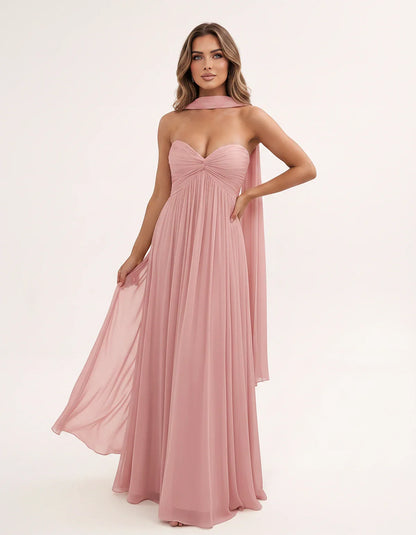 Chiffon Strapless Sweetheart Choker Draped Straight Maxi Dress for Party, Cocktail, Evening, Wedding Guest, Formal Events & S | SKU: CHD-739184620583917-DUSTYROSE-L,CHD-739184620583917-DUSTYROSE-M,CHD-739184620583917-DUSTYROSE-S,CHD-739184620583917-DUSTYROSE-XL,CHD-739184620583917-DUSTYROSE-XS