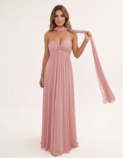 Chiffon Strapless Sweetheart Choker Draped Straight Maxi Dress for Party, Cocktail, Evening, Wedding Guest, Formal Events & S | SKU: CHD-739184620583917-DUSTYROSE-L,CHD-739184620583917-DUSTYROSE-M,CHD-739184620583917-DUSTYROSE-S,CHD-739184620583917-DUSTYROSE-XL,CHD-739184620583917-DUSTYROSE-XS
