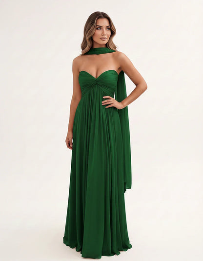 Chiffon Strapless Sweetheart Choker Draped Straight Maxi Dress for Party, Cocktail, Evening, Wedding Guest, Formal Events & S | SKU: CHD-739184620583917-EMERALD-L,CHD-739184620583917-EMERALD-M,CHD-739184620583917-EMERALD-S,CHD-739184620583917-EMERALD-XL,CHD-739184620583917-EMERALD-XS